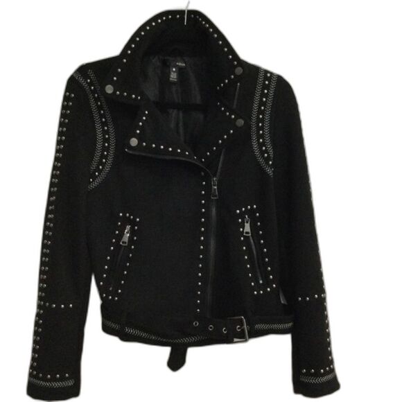 Aqua Jacket Women’s Size Small Color Black Faux Suede Moto Jacket With Studs - Picture 2 of 13